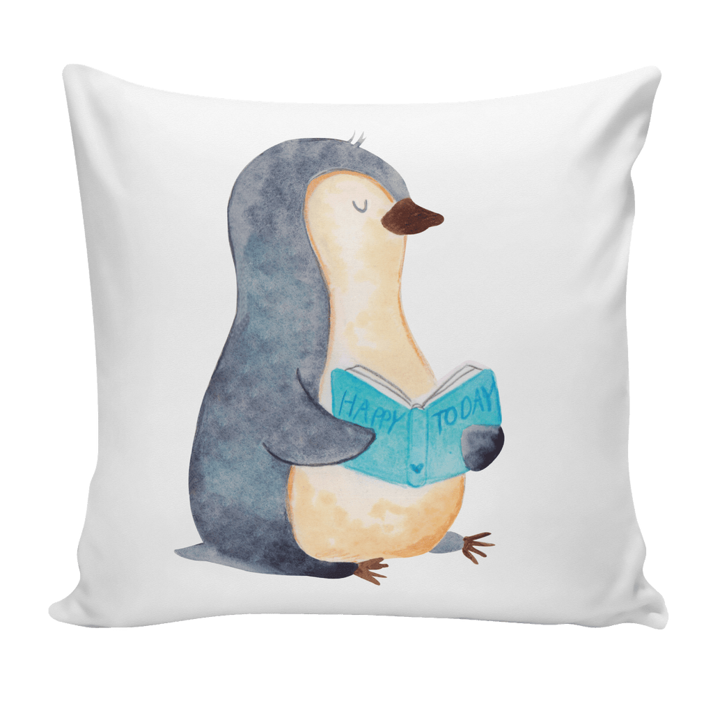 40x40 Kissen Pinguin Buch Kissenhülle, Kopfkissen, Sofakissen, Dekokissen, Motivkissen, Pinguin, Pinguine, Buch, Lesen, Bücherwurm, Nichtstun, Faulenzen, Ferien, Urlaub, Freizeit