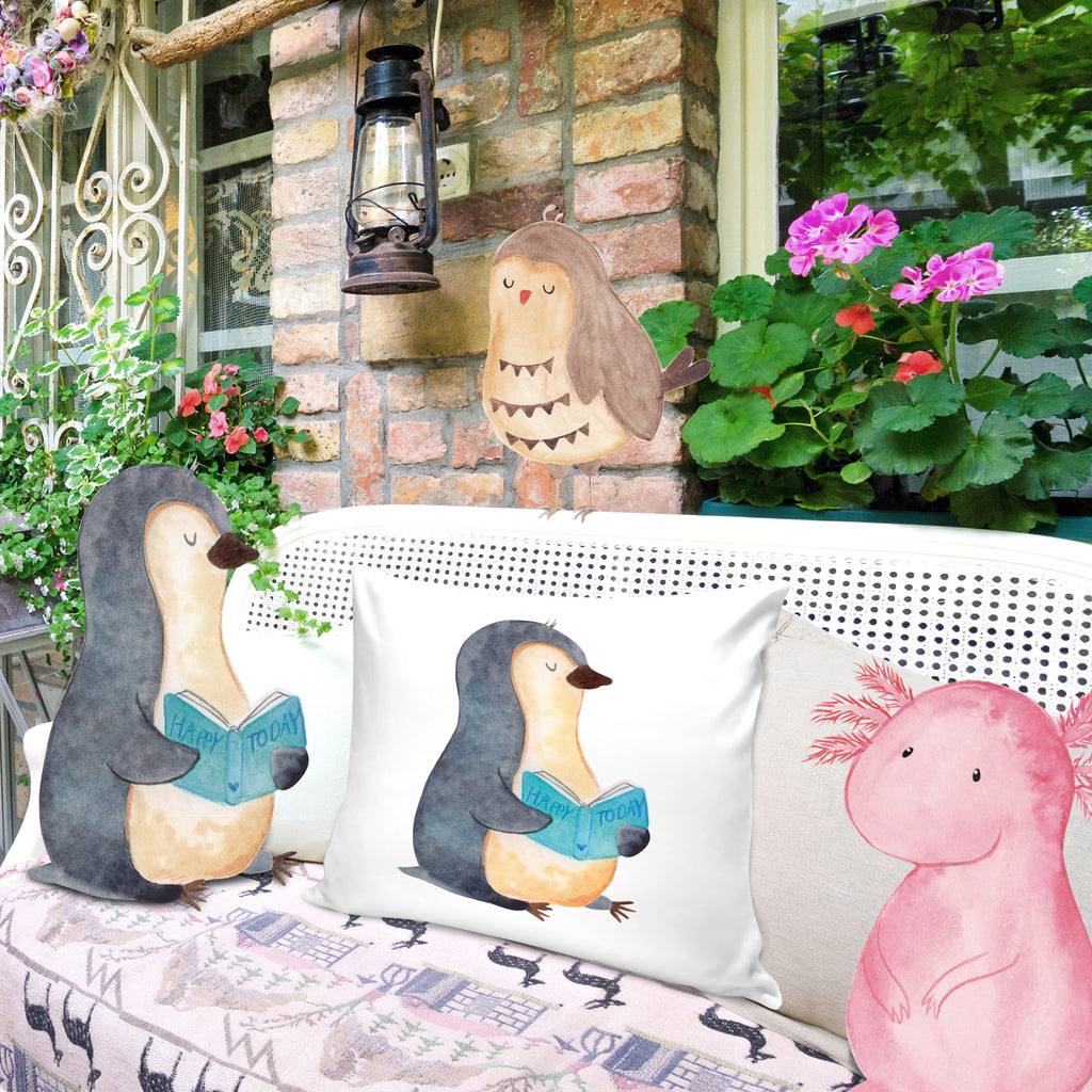 40x40 Kissen Pinguin Buch Kissenhülle, Kopfkissen, Sofakissen, Dekokissen, Motivkissen, Pinguin, Pinguine, Buch, Lesen, Bücherwurm, Nichtstun, Faulenzen, Ferien, Urlaub, Freizeit