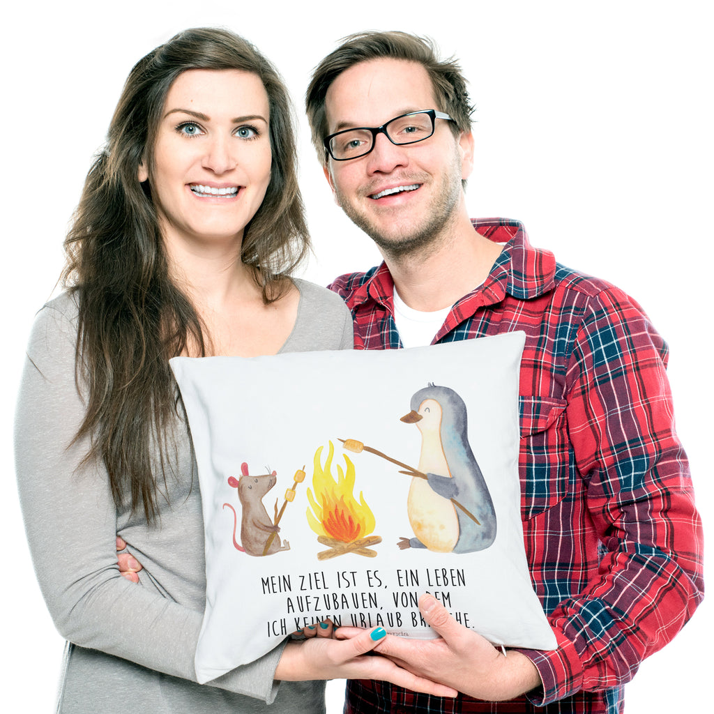 40x40 Kissen Pinguin Lagerfeuer Kissenhülle, Kopfkissen, Sofakissen, Dekokissen, Motivkissen, Pinguin, Maus, Pinguine, Lagerfeuer, Leben, Arbeit, Job, Motivation, Büro, Büroalltag, Lebensspruch, Lebensmotivation, Neustart, Liebe, grillen, Feuer, Marshmallows