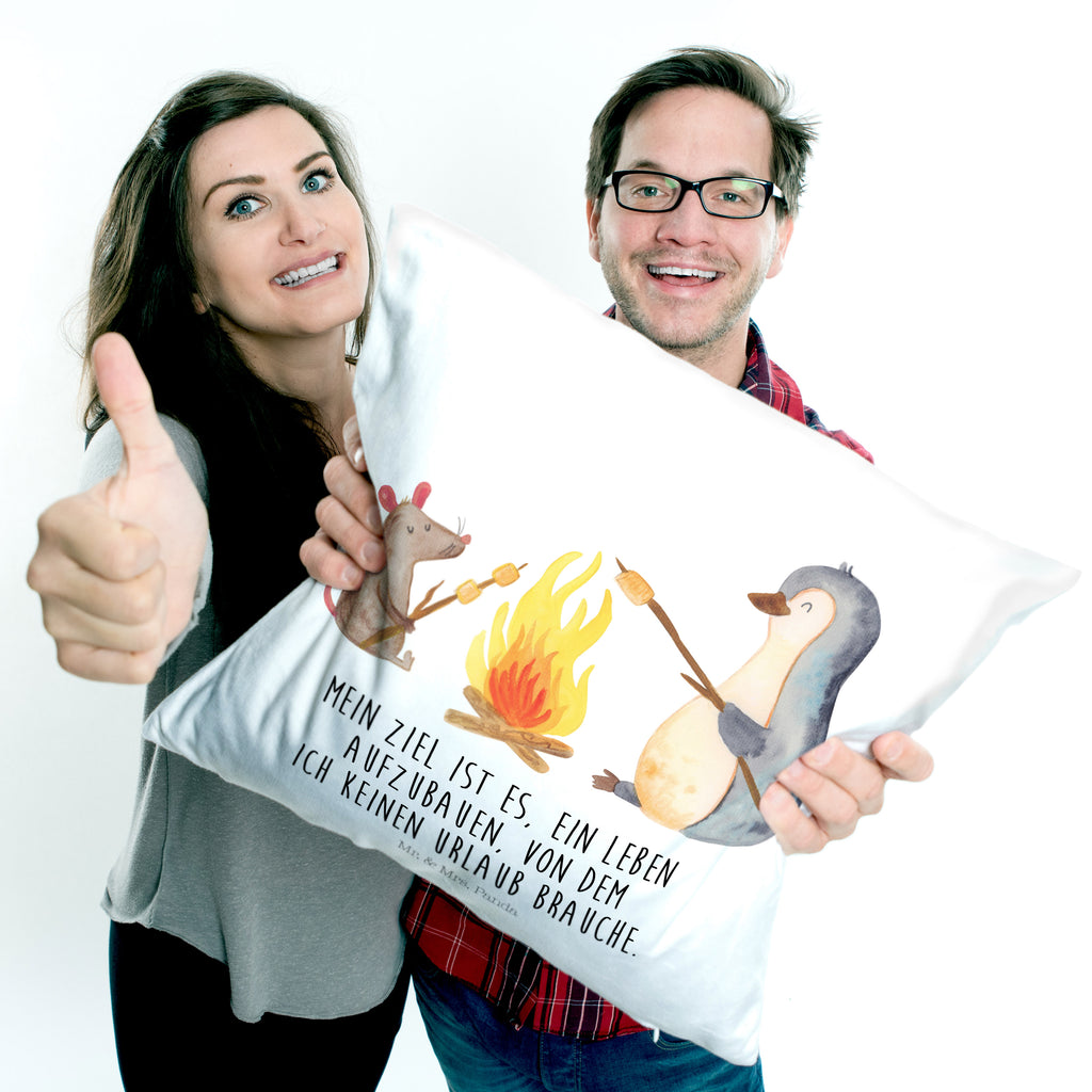 40x40 Kissen Pinguin Lagerfeuer Kissenhülle, Kopfkissen, Sofakissen, Dekokissen, Motivkissen, Pinguin, Maus, Pinguine, Lagerfeuer, Leben, Arbeit, Job, Motivation, Büro, Büroalltag, Lebensspruch, Lebensmotivation, Neustart, Liebe, grillen, Feuer, Marshmallows