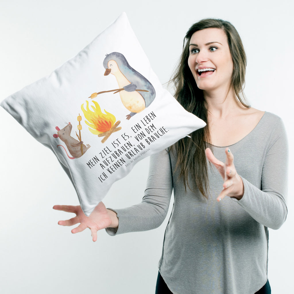 40x40 Kissen Pinguin Lagerfeuer Kissenhülle, Kopfkissen, Sofakissen, Dekokissen, Motivkissen, Pinguin, Maus, Pinguine, Lagerfeuer, Leben, Arbeit, Job, Motivation, Büro, Büroalltag, Lebensspruch, Lebensmotivation, Neustart, Liebe, grillen, Feuer, Marshmallows