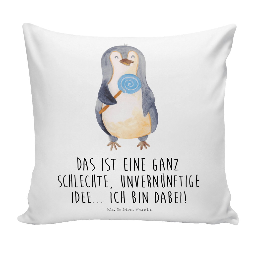 40x40 Kissen Pinguin Lolli Kissenhülle, Kopfkissen, Sofakissen, Dekokissen, Motivkissen, Pinguin, Pinguine, Lolli, Süßigkeiten, Blödsinn, Spruch, Rebell, Gauner, Ganove, Rabauke
