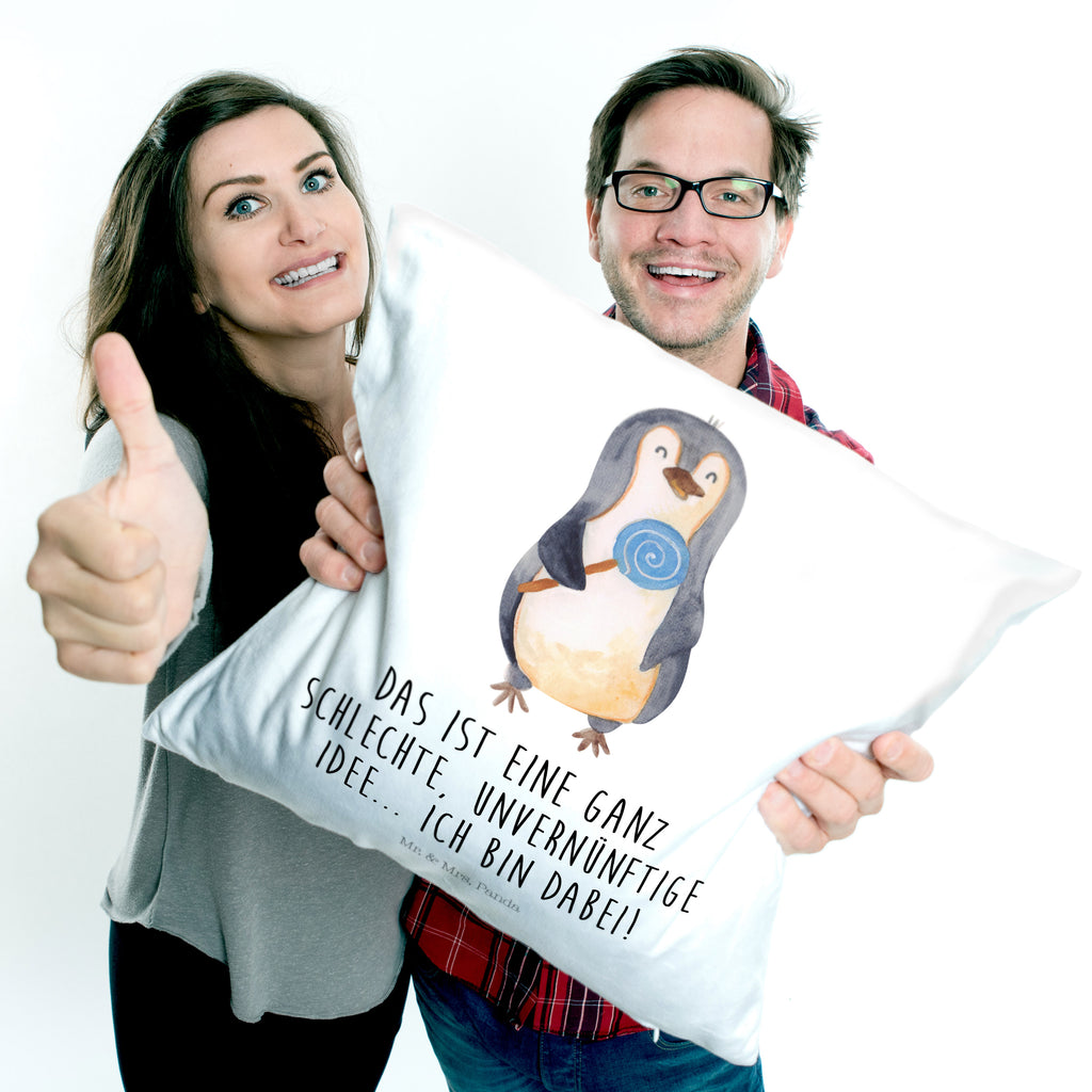 40x40 Kissen Pinguin Lolli Kissenhülle, Kopfkissen, Sofakissen, Dekokissen, Motivkissen, Pinguin, Pinguine, Lolli, Süßigkeiten, Blödsinn, Spruch, Rebell, Gauner, Ganove, Rabauke