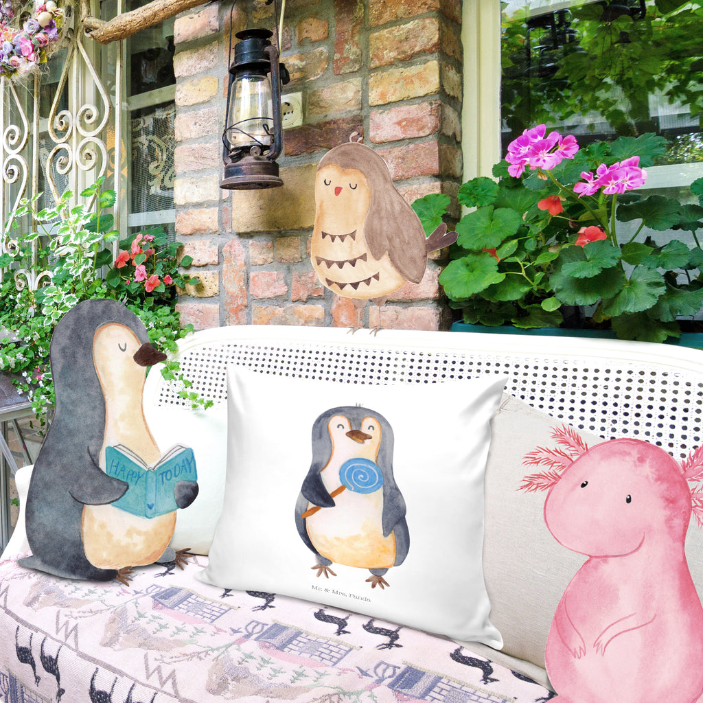 40x40 Kissen Pinguin Lolli Kissenhülle, Kopfkissen, Sofakissen, Dekokissen, Motivkissen, Pinguin, Pinguine, Lolli, Süßigkeiten, Blödsinn, Spruch, Rebell, Gauner, Ganove, Rabauke