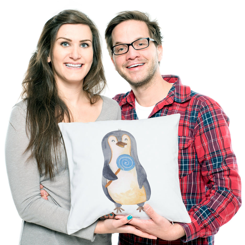 40x40 Kissen Pinguin Lolli Kissenhülle, Kopfkissen, Sofakissen, Dekokissen, Motivkissen, Pinguin, Pinguine, Lolli, Süßigkeiten, Blödsinn, Spruch, Rebell, Gauner, Ganove, Rabauke