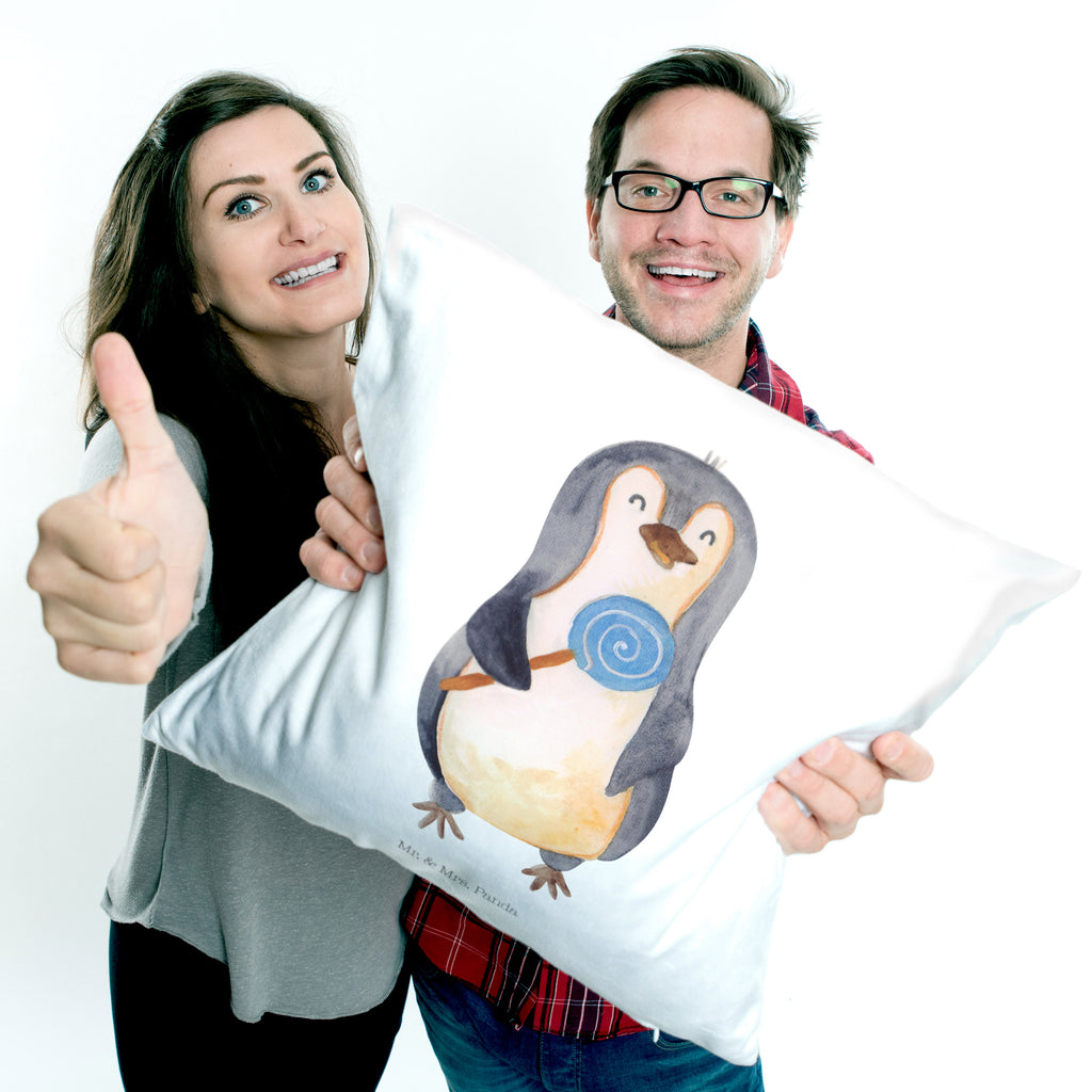 40x40 Kissen Pinguin Lolli Kissenhülle, Kopfkissen, Sofakissen, Dekokissen, Motivkissen, Pinguin, Pinguine, Lolli, Süßigkeiten, Blödsinn, Spruch, Rebell, Gauner, Ganove, Rabauke