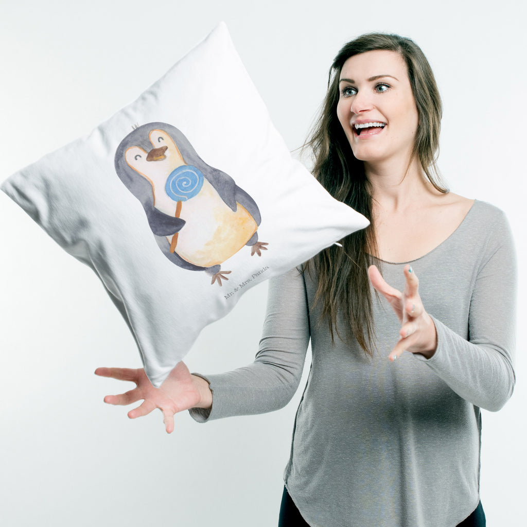 40x40 Kissen Pinguin Lolli Kissenhülle, Kopfkissen, Sofakissen, Dekokissen, Motivkissen, Pinguin, Pinguine, Lolli, Süßigkeiten, Blödsinn, Spruch, Rebell, Gauner, Ganove, Rabauke