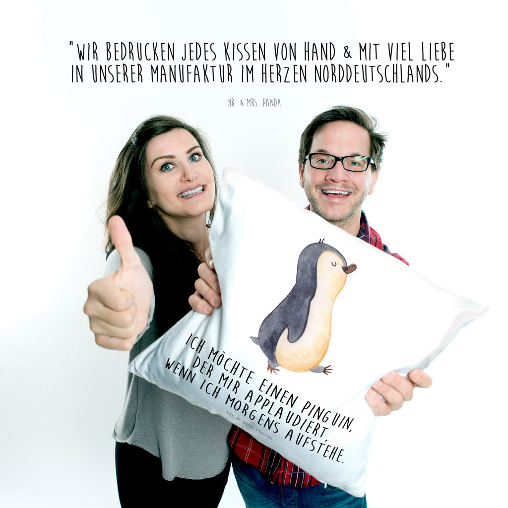 40x40 Kissen Pinguin marschierend Kissenhülle, Kopfkissen, Sofakissen, Dekokissen, Motivkissen, Pinguin, Pinguine, Frühaufsteher, Langschläfer, Bruder, Schwester, Familie