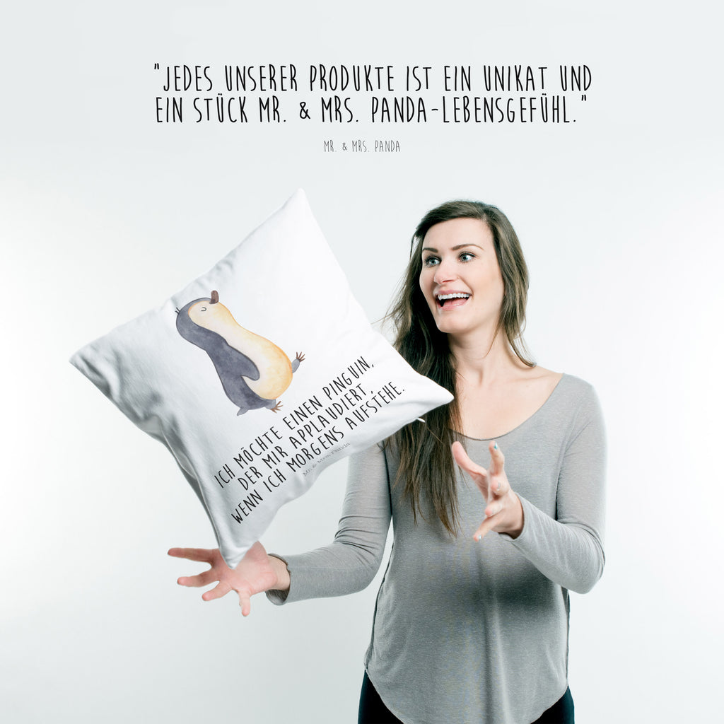 40x40 Kissen Pinguin marschierend Kissenhülle, Kopfkissen, Sofakissen, Dekokissen, Motivkissen, Pinguin, Pinguine, Frühaufsteher, Langschläfer, Bruder, Schwester, Familie