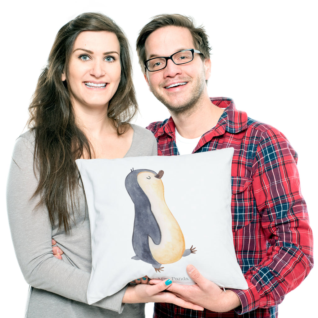 40x40 Kissen Pinguin marschierend Kissenhülle, Kopfkissen, Sofakissen, Dekokissen, Motivkissen, Pinguin, Pinguine, Frühaufsteher, Langschläfer, Bruder, Schwester, Familie