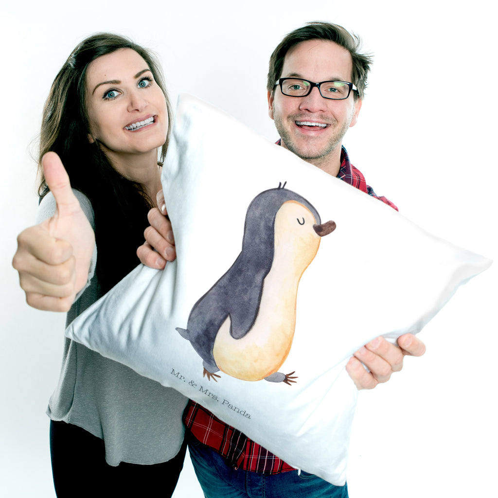 40x40 Kissen Pinguin marschierend Kissenhülle, Kopfkissen, Sofakissen, Dekokissen, Motivkissen, Pinguin, Pinguine, Frühaufsteher, Langschläfer, Bruder, Schwester, Familie