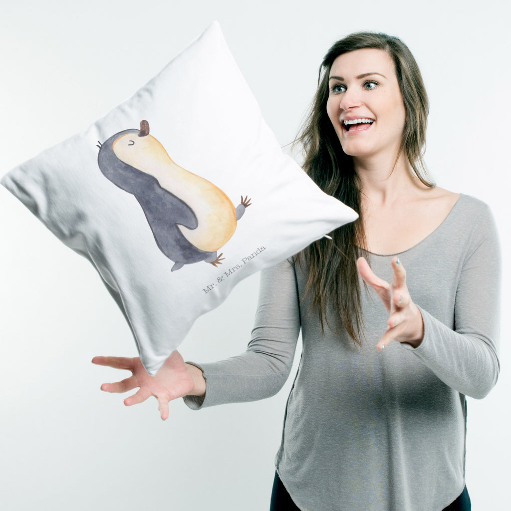 40x40 Kissen Pinguin marschierend Kissenhülle, Kopfkissen, Sofakissen, Dekokissen, Motivkissen, Pinguin, Pinguine, Frühaufsteher, Langschläfer, Bruder, Schwester, Familie