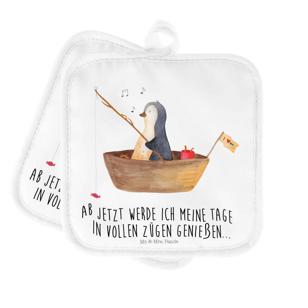 2er Set Topflappen  Pinguin Angelboot Topflappen, Topfuntersetzer, Ofenhandschuh, Topflappen Set, Topflappen lustig, Topflappen mit Spruch, Pinguin, Pinguine, Angeln, Boot, Angelboot, Lebenslust, Leben, genießen, Motivation, Neustart, Neuanfang, Trennung, Scheidung, Geschenkidee Liebeskummer