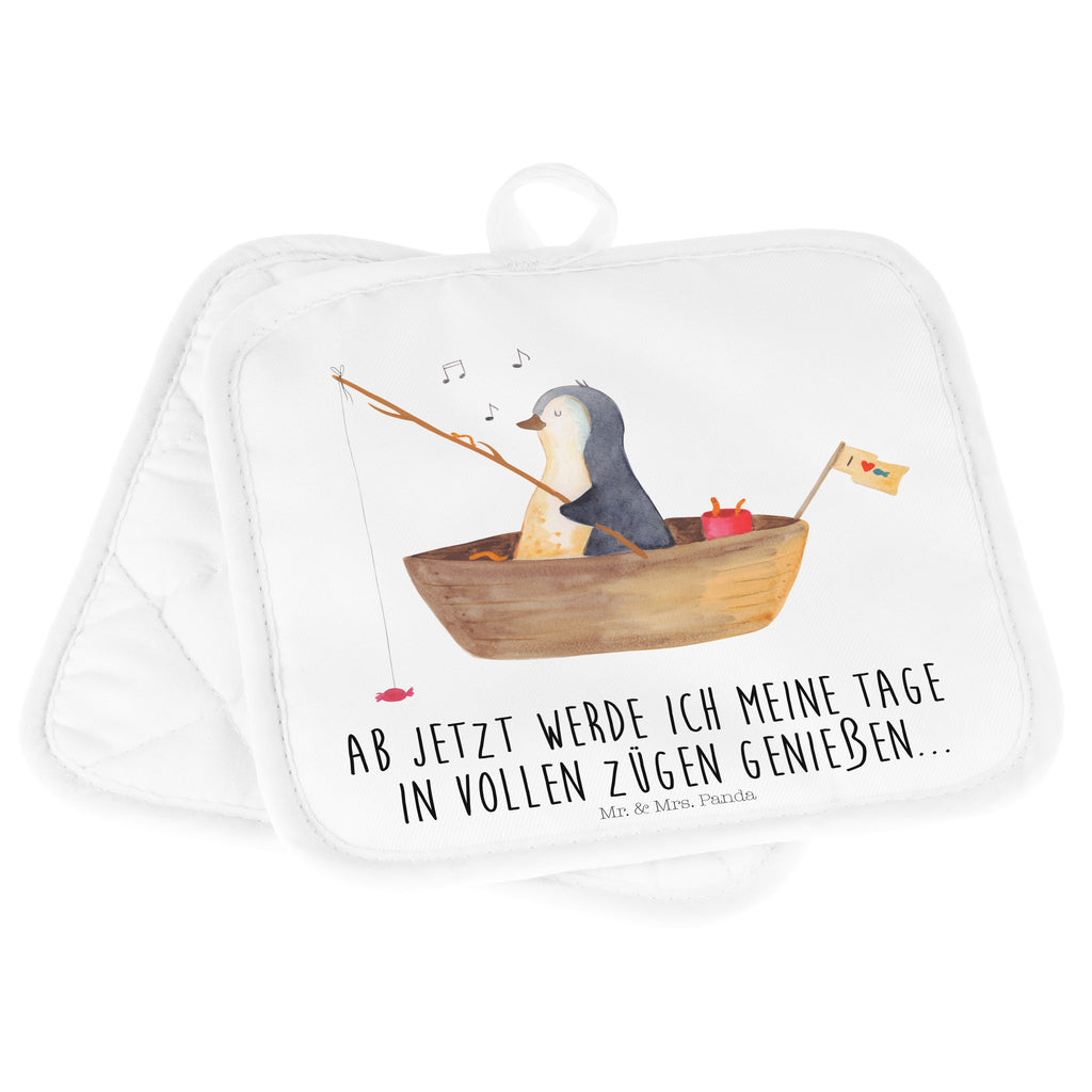 2er Set Topflappen  Pinguin Angelboot Topflappen, Topfuntersetzer, Ofenhandschuh, Topflappen Set, Topflappen lustig, Topflappen mit Spruch, Pinguin, Pinguine, Angeln, Boot, Angelboot, Lebenslust, Leben, genießen, Motivation, Neustart, Neuanfang, Trennung, Scheidung, Geschenkidee Liebeskummer