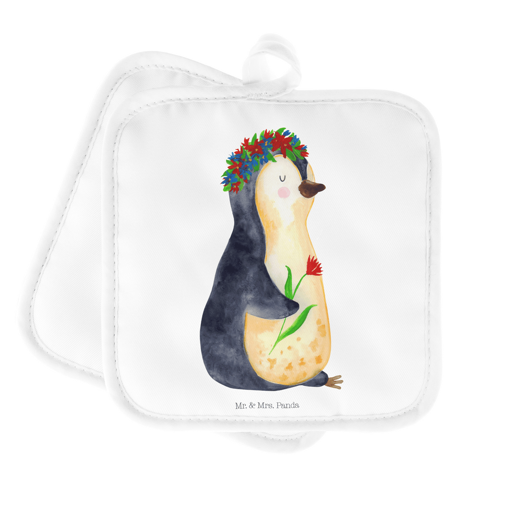 2er Set Topflappen  Pinguin Blumenkranz Topflappen, Topfuntersetzer, Ofenhandschuh, Topflappen Set, Topflappen lustig, Topflappen mit Spruch, Pinguin, Pinguine, Blumenkranz, Universum, Leben, Wünsche, Ziele, Lebensziele, Motivation, Lebenslust, Liebeskummer, Geschenkidee