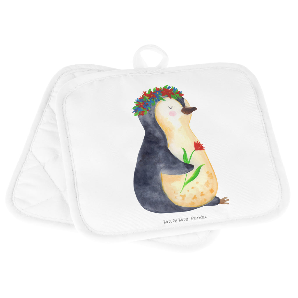 2er Set Topflappen  Pinguin Blumenkranz Topflappen, Topfuntersetzer, Ofenhandschuh, Topflappen Set, Topflappen lustig, Topflappen mit Spruch, Pinguin, Pinguine, Blumenkranz, Universum, Leben, Wünsche, Ziele, Lebensziele, Motivation, Lebenslust, Liebeskummer, Geschenkidee