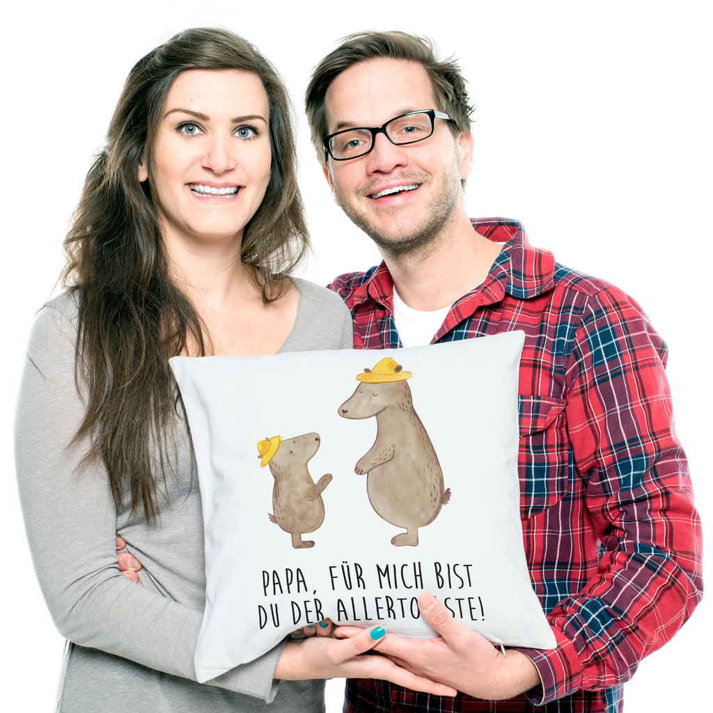 40x40 Kissen Bären mit Hut Kissenhülle, Kopfkissen, Sofakissen, Dekokissen, Motivkissen, Familie, Vatertag, Muttertag, Bruder, Schwester, Mama, Papa, Oma, Opa, Bär, Bären, Vater, Papi, Paps, Dad, Daddy, Lieblingsmensch, Sohn, Söhne, Kind, Kinder, Vater-Sohn, Family, Vorbild