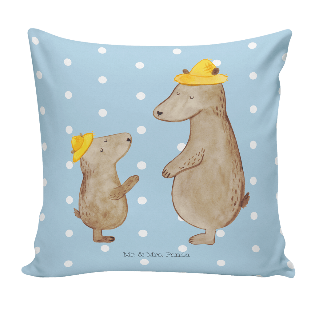 40x40 Kissen Bären mit Hut Kissenhülle, Kopfkissen, Sofakissen, Dekokissen, Motivkissen, Familie, Vatertag, Muttertag, Bruder, Schwester, Mama, Papa, Oma, Opa, Bär, Bären, Vater, Papi, Paps, Dad, Daddy, Lieblingsmensch, Sohn, Söhne, Kind, Kinder, Vater-Sohn, Family, Vorbild