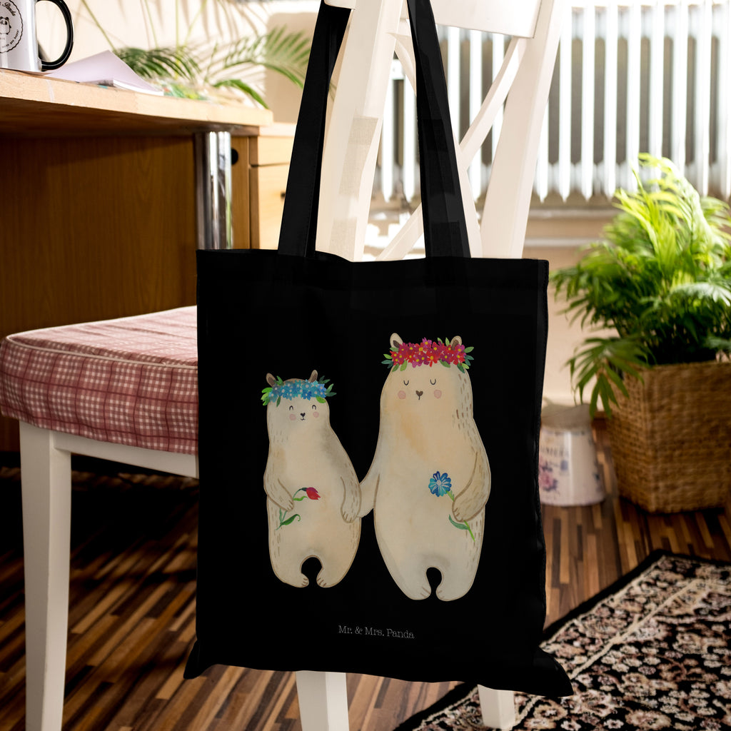 Tragetasche Bären mit Blumenkranz Beuteltasche, Beutel, Einkaufstasche, Jutebeutel, Stoffbeutel, Familie, Vatertag, Muttertag, Bruder, Schwester, Mama, Papa, Oma, Opa, Bär, Bären, Mutter, Mutti, Mami, Lieblingsmensch, Lieblingsmama, beste Mutter, weltbeste Mama, Geschenk Mama. Muttertag, Tochter, Kind, Kinder, Töchter, Family, Vorbild