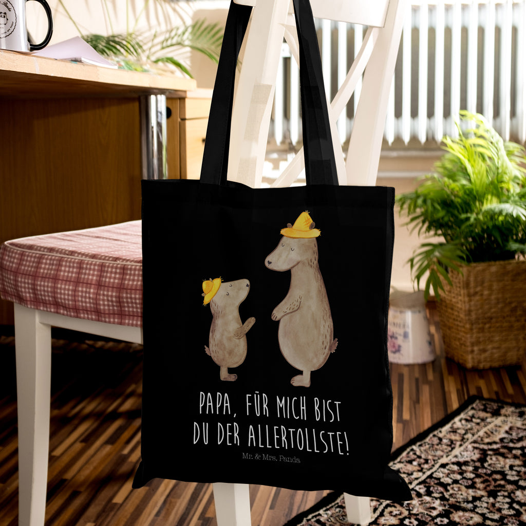 Tragetasche Bären mit Hut Beuteltasche, Beutel, Einkaufstasche, Jutebeutel, Stoffbeutel, Familie, Vatertag, Muttertag, Bruder, Schwester, Mama, Papa, Oma, Opa, Bär, Bären, Vater, Papi, Paps, Dad, Daddy, Lieblingsmensch, Sohn, Söhne, Kind, Kinder, Vater-Sohn, Family, Vorbild