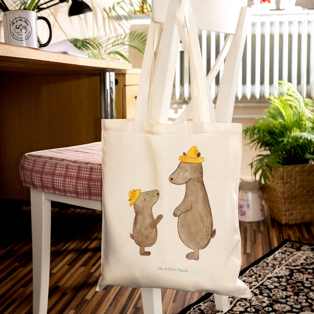 Tragetasche Bären mit Hut Beuteltasche, Beutel, Einkaufstasche, Jutebeutel, Stoffbeutel, Familie, Vatertag, Muttertag, Bruder, Schwester, Mama, Papa, Oma, Opa, Bär, Bären, Vater, Papi, Paps, Dad, Daddy, Lieblingsmensch, Sohn, Söhne, Kind, Kinder, Vater-Sohn, Family, Vorbild