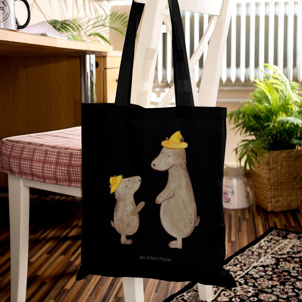 Tragetasche Bären mit Hut Beuteltasche, Beutel, Einkaufstasche, Jutebeutel, Stoffbeutel, Familie, Vatertag, Muttertag, Bruder, Schwester, Mama, Papa, Oma, Opa, Bär, Bären, Vater, Papi, Paps, Dad, Daddy, Lieblingsmensch, Sohn, Söhne, Kind, Kinder, Vater-Sohn, Family, Vorbild