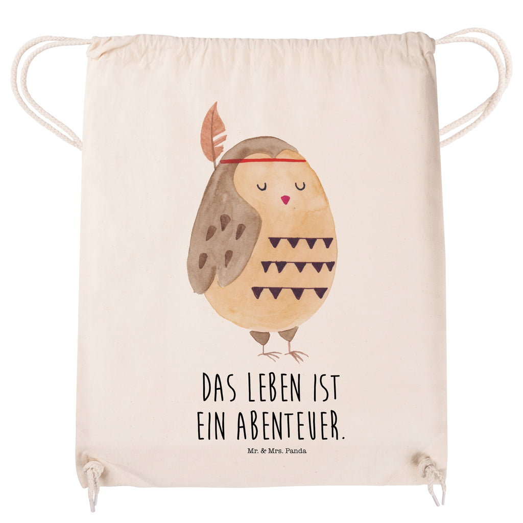Sportbeutel Eule Federschmuck Turnbeutel, Beutel, Sporttasche, Tasche, Stoffbeutel, Eule, Eule Deko, Owl, Das Leben ist ein Abenteuer, Reisespruch, Federschmuck, Dekoration