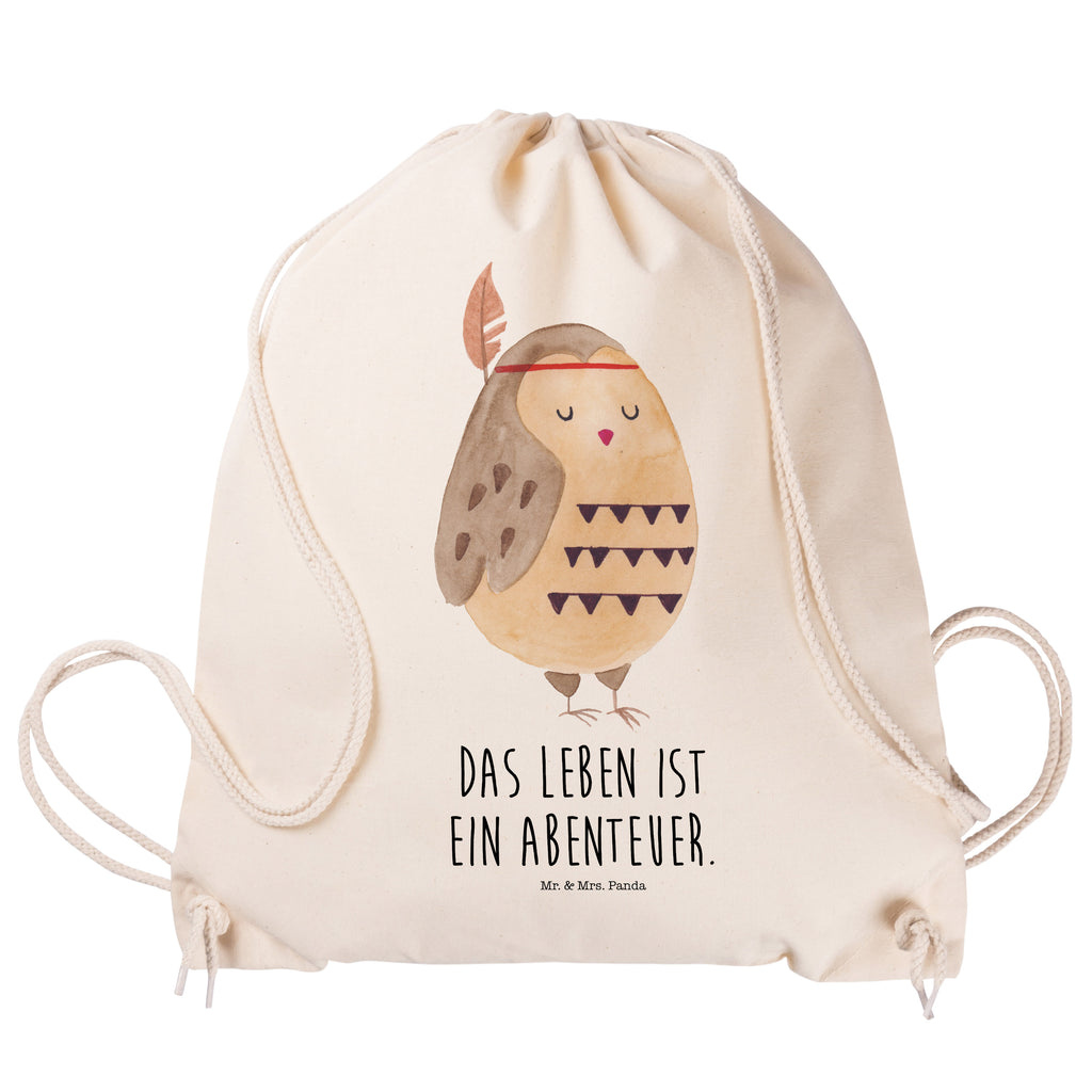 Sportbeutel Eule Federschmuck Turnbeutel, Beutel, Sporttasche, Tasche, Stoffbeutel, Eule, Eule Deko, Owl, Das Leben ist ein Abenteuer, Reisespruch, Federschmuck, Dekoration