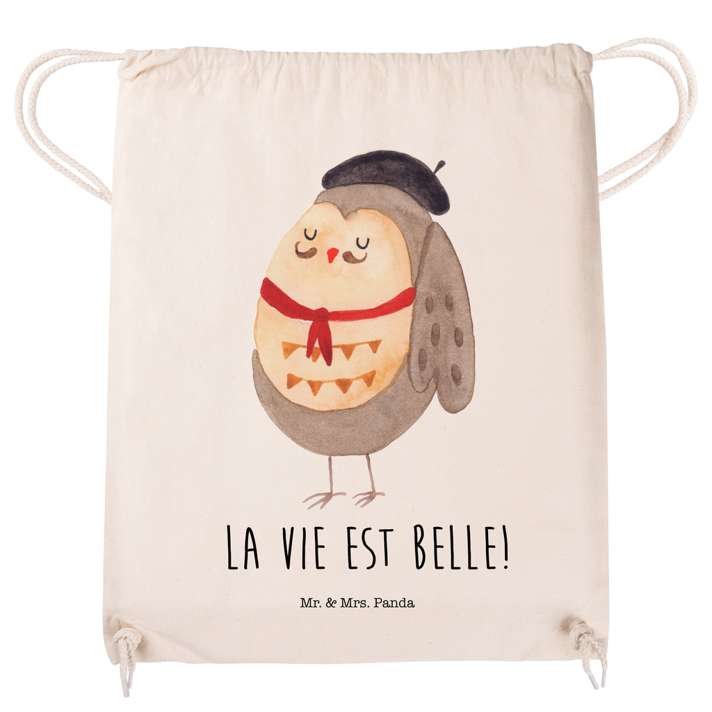 Sportbeutel Eule Französisch Turnbeutel, Beutel, Sporttasche, Tasche, Stoffbeutel, Eule, Eulen, Eule Deko, Owl, hibou, La vie est belle, das Leben ist schön, Spruch schön, Spruch Französisch, Frankreich