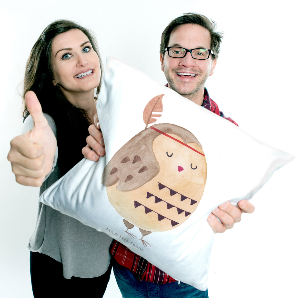 40x40 Kissen Eule Federschmuck Kissenhülle, Kopfkissen, Sofakissen, Dekokissen, Motivkissen, Eule, Eule Deko, Owl, Das Leben ist ein Abenteuer, Reisespruch, Federschmuck, Dekoration