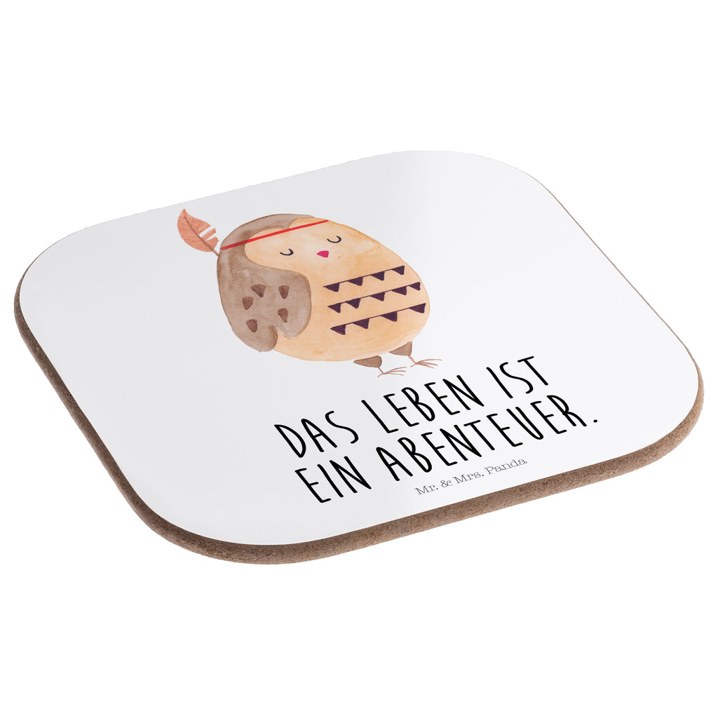 Quadratische Untersetzer Eule Federschmuck Bierdeckel, Glasuntersetzer, Untersetzer Gläser, Getränkeuntersetzer, Eule, Eule Deko, Owl, Das Leben ist ein Abenteuer, Reisespruch, Federschmuck, Dekoration