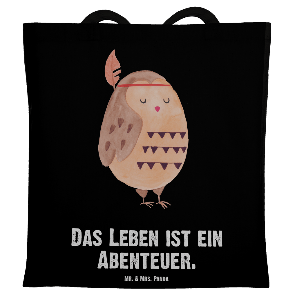 Tragetasche Eule Federschmuck Beuteltasche, Beutel, Einkaufstasche, Jutebeutel, Stoffbeutel, Eule, Eule Deko, Owl, Das Leben ist ein Abenteuer, Reisespruch, Federschmuck, Dekoration