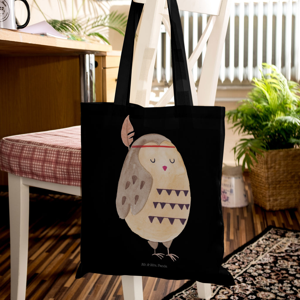 Tragetasche Eule Federschmuck Beuteltasche, Beutel, Einkaufstasche, Jutebeutel, Stoffbeutel, Eule, Eule Deko, Owl, Das Leben ist ein Abenteuer, Reisespruch, Federschmuck, Dekoration