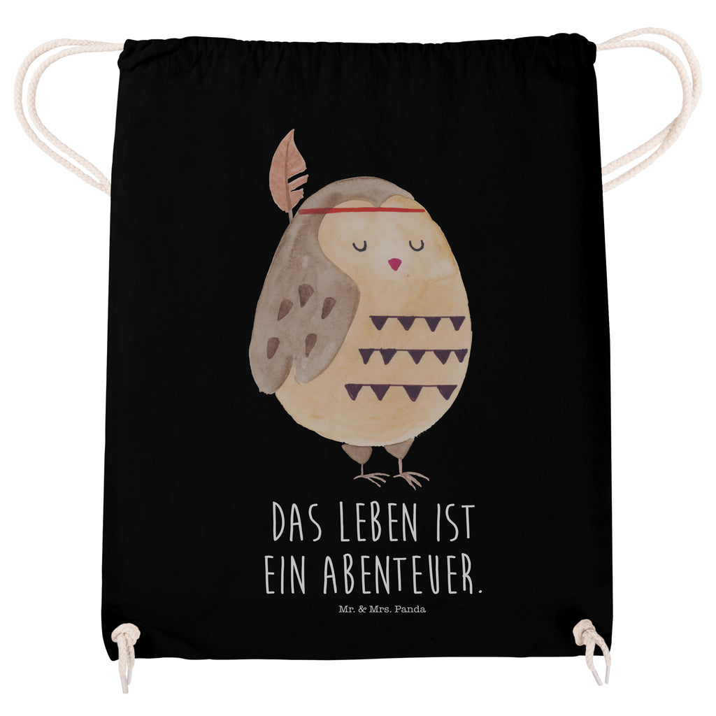 Sportbeutel Eule Federschmuck Turnbeutel, Beutel, Sporttasche, Tasche, Stoffbeutel, Eule, Eule Deko, Owl, Das Leben ist ein Abenteuer, Reisespruch, Federschmuck, Dekoration