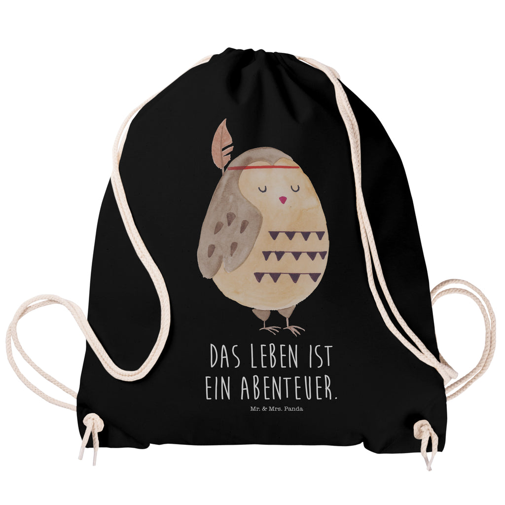 Sportbeutel Eule Federschmuck Turnbeutel, Beutel, Sporttasche, Tasche, Stoffbeutel, Eule, Eule Deko, Owl, Das Leben ist ein Abenteuer, Reisespruch, Federschmuck, Dekoration