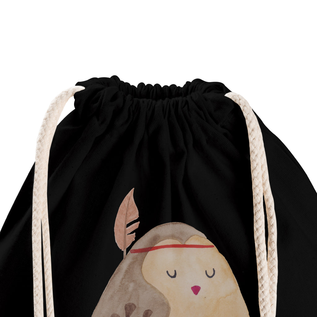 Sportbeutel Eule Federschmuck Turnbeutel, Beutel, Sporttasche, Tasche, Stoffbeutel, Eule, Eule Deko, Owl, Das Leben ist ein Abenteuer, Reisespruch, Federschmuck, Dekoration