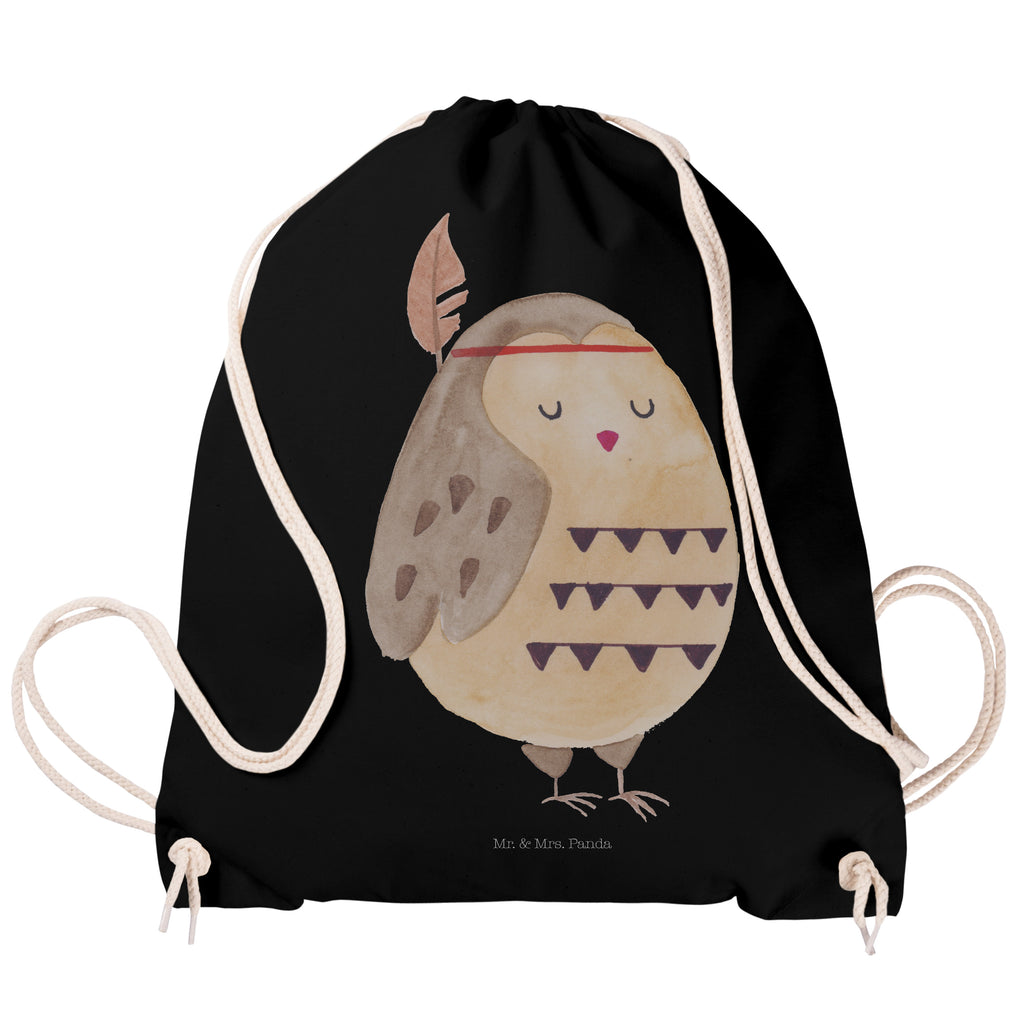 Sportbeutel Eule Federschmuck Turnbeutel, Beutel, Sporttasche, Tasche, Stoffbeutel, Eule, Eule Deko, Owl, Das Leben ist ein Abenteuer, Reisespruch, Federschmuck, Dekoration
