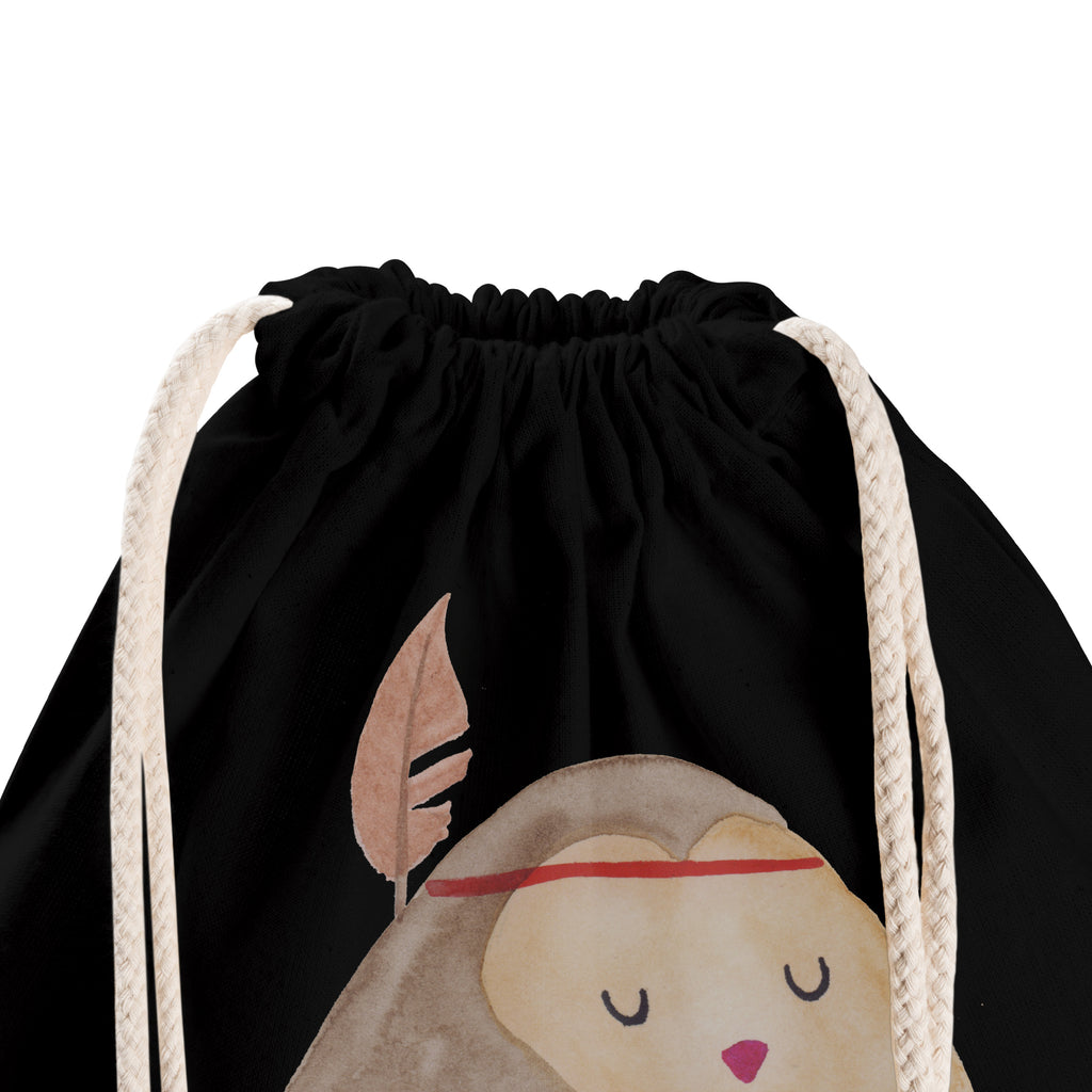 Sportbeutel Eule Federschmuck Turnbeutel, Beutel, Sporttasche, Tasche, Stoffbeutel, Eule, Eule Deko, Owl, Das Leben ist ein Abenteuer, Reisespruch, Federschmuck, Dekoration