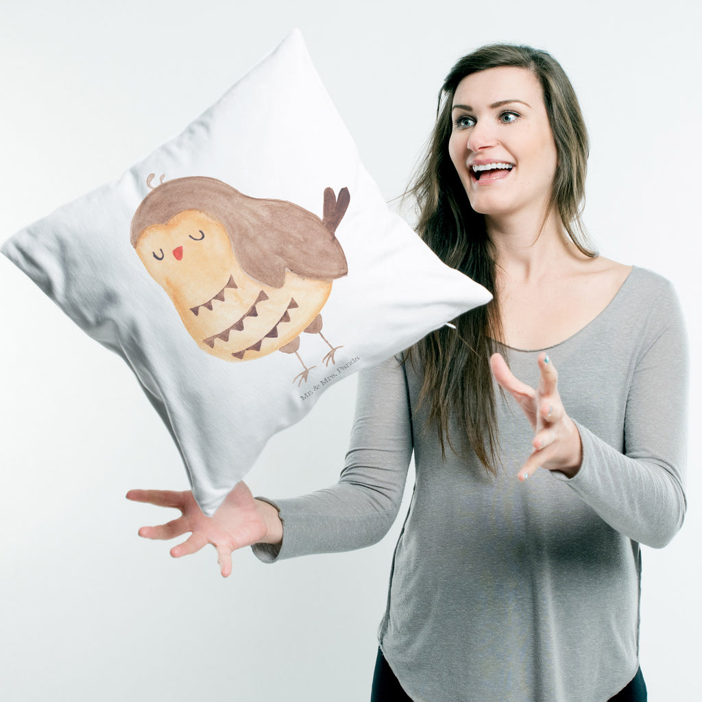 40x40 Kissen Eule Zufrieden Kissenhülle, Kopfkissen, Sofakissen, Dekokissen, Motivkissen, Eule, Eule Spruch, Eule deko, Owl, Liebe Spruch, Romantisch, Wortspiel lustig, Spruch schön, Geschenk Hochzeitstag