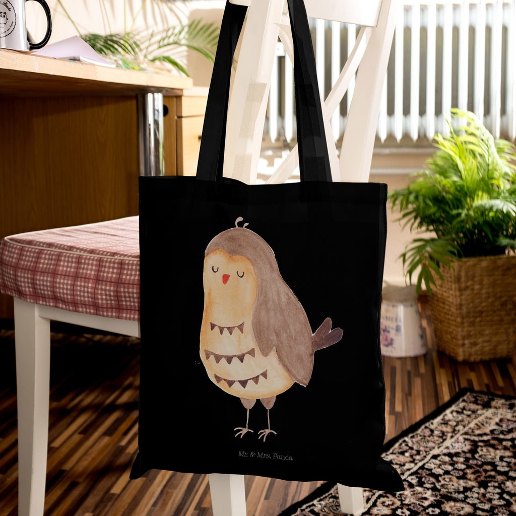 Tragetasche Eule Zufrieden Beuteltasche, Beutel, Einkaufstasche, Jutebeutel, Stoffbeutel, Eule, Eule Spruch, Eule deko, Owl, Liebe Spruch, Romantisch, Wortspiel lustig, Spruch schön, Geschenk Hochzeitstag