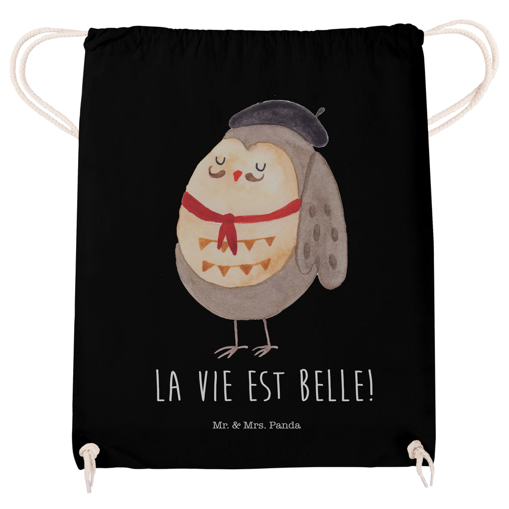 Sportbeutel Eule Französisch Turnbeutel, Beutel, Sporttasche, Tasche, Stoffbeutel, Eule, Eulen, Eule Deko, Owl, hibou, La vie est belle, das Leben ist schön, Spruch schön, Spruch Französisch, Frankreich