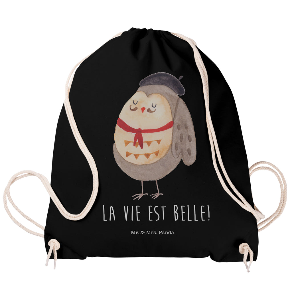 Sportbeutel Eule Französisch Turnbeutel, Beutel, Sporttasche, Tasche, Stoffbeutel, Eule, Eulen, Eule Deko, Owl, hibou, La vie est belle, das Leben ist schön, Spruch schön, Spruch Französisch, Frankreich