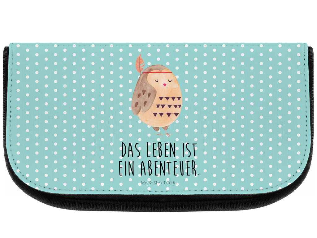 Kosmetiktasche Eule Federschmuck Kosmetikbeutel, Kulturtasche, Kulturbeutel, Schminktasche, Make-Up Tasche, Eule, Eule Deko, Owl, Das Leben ist ein Abenteuer, Reisespruch, Federschmuck, Dekoration