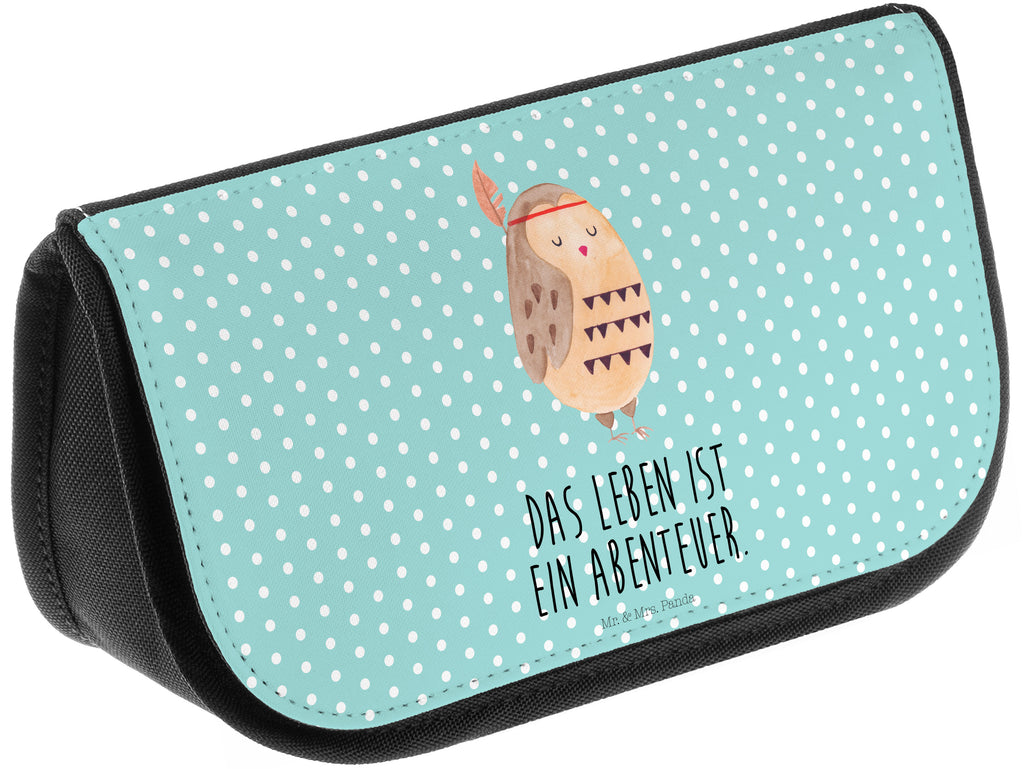 Kosmetiktasche Eule Federschmuck Kosmetikbeutel, Kulturtasche, Kulturbeutel, Schminktasche, Make-Up Tasche, Eule, Eule Deko, Owl, Das Leben ist ein Abenteuer, Reisespruch, Federschmuck, Dekoration