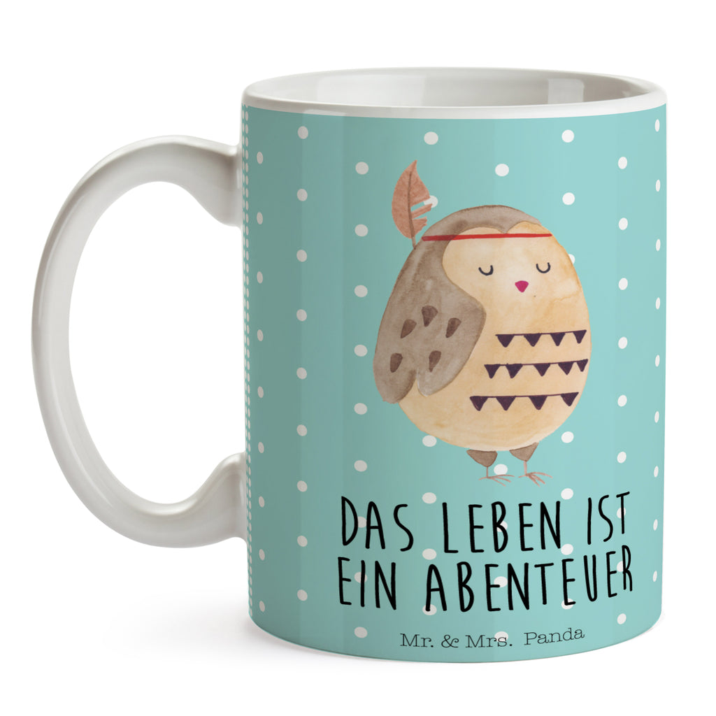 Tasse Eule Federschmuck Eule, Eule Deko, Owl, Das Leben ist ein Abenteuer, Reisespruch, Federschmuck, Dekoration  Becher, Kaffeetasse, Kaffeebecher, Tee, Frühstück, Büro  Eule