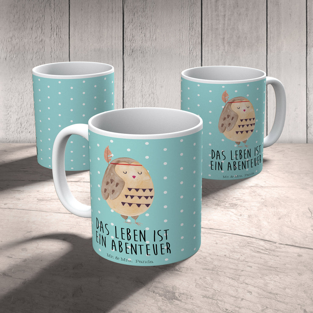 Tasse Eule Federschmuck Eule, Eule Deko, Owl, Das Leben ist ein Abenteuer, Reisespruch, Federschmuck, Dekoration  Becher, Kaffeetasse, Kaffeebecher, Tee, Frühstück, Büro  Eule