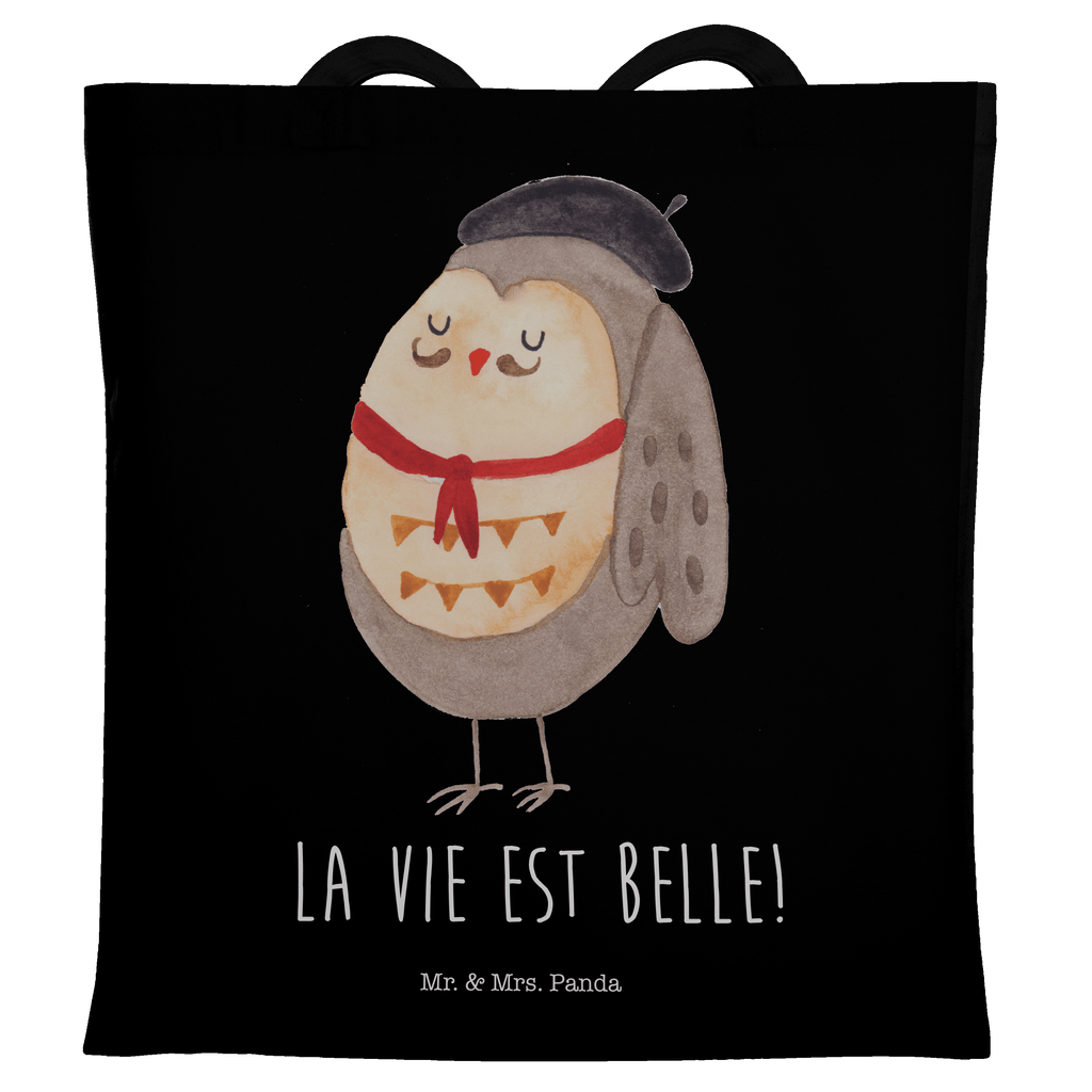Tragetasche Eule Französisch Beuteltasche, Beutel, Einkaufstasche, Jutebeutel, Stoffbeutel, Eule, Eulen, Eule Deko, Owl, hibou, La vie est belle, das Leben ist schön, Spruch schön, Spruch Französisch, Frankreich