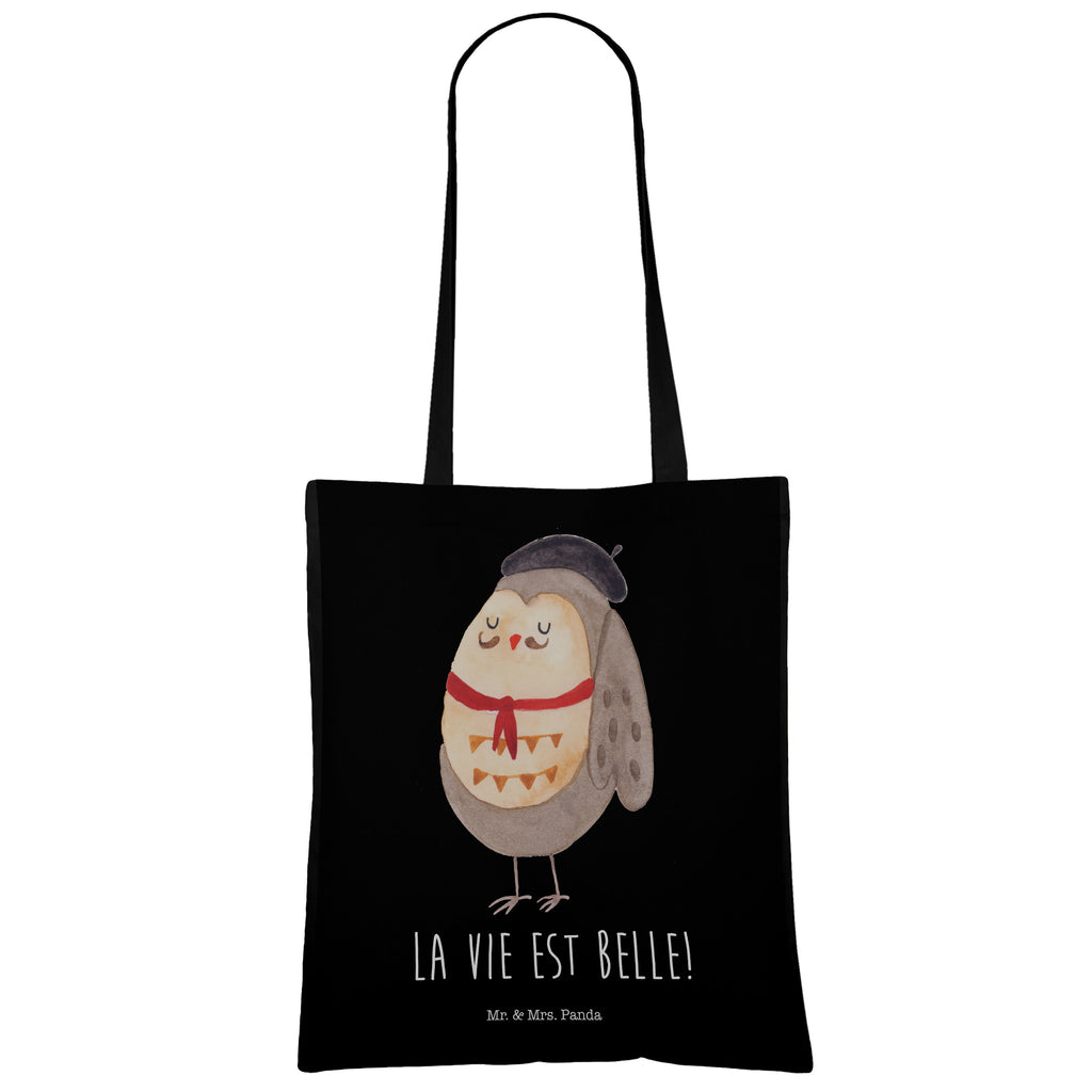 Tragetasche Eule Französisch Beuteltasche, Beutel, Einkaufstasche, Jutebeutel, Stoffbeutel, Eule, Eulen, Eule Deko, Owl, hibou, La vie est belle, das Leben ist schön, Spruch schön, Spruch Französisch, Frankreich