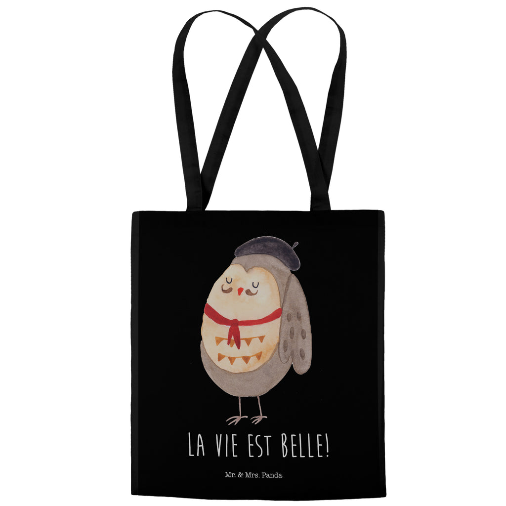 Tragetasche Eule Französisch Beuteltasche, Beutel, Einkaufstasche, Jutebeutel, Stoffbeutel, Eule, Eulen, Eule Deko, Owl, hibou, La vie est belle, das Leben ist schön, Spruch schön, Spruch Französisch, Frankreich