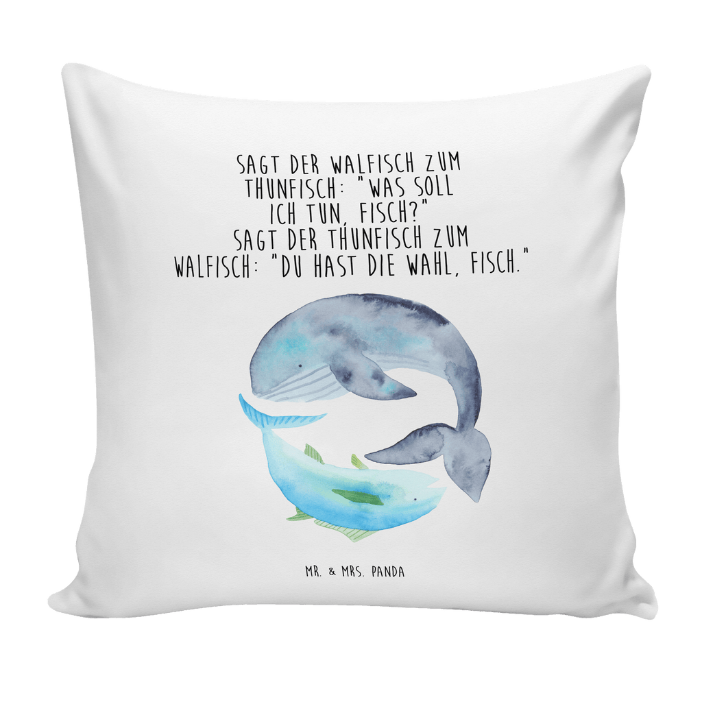40x40 Kissen Walfisch & Thunfisch Kissenhülle, Kopfkissen, Sofakissen, Dekokissen, Motivkissen, Tiermotive, Gute Laune, lustige Sprüche, Tiere, Wal, Wahl, Tunfisch, Wortwitz lustig, Spruch lustig, Flachwitz, Witz, Spruch des Tages, Flachwitz Geschenk